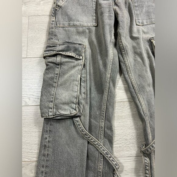 Zara Mid Rise Gray Cargo Jeans Pants with Pockets - Picture 8 of 14